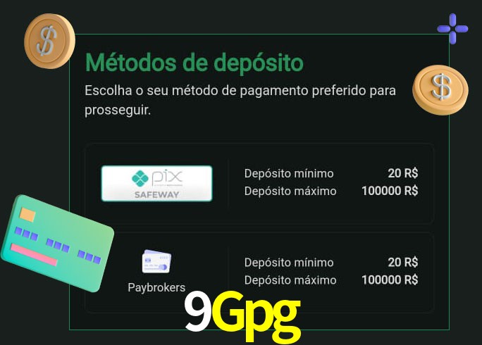 O cassino 9Gpg oferece uma grande variedade de métodos de pagamento